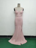 Women Fishbone Lace Sequin Wedding Fishtail Evening Dress