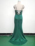 Women Fishbone Lace-Up Formal Formal Party Prom Strappy Sequin Evening Dress