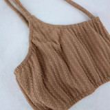 Women's Casual Sleeveless One Shoulder Crop Top Loose Wide Leg PantsTwo Piece Set