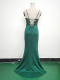 Women Fishbone Lace-Up Sequin Embroidery Formal Formal Party Evening Dress