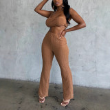 Women's Casual Sleeveless One Shoulder Crop Top Loose Wide Leg PantsTwo Piece Set