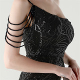 Women One Shoulder Beaded Sequin Embroidery Formal Party Prom Wedding Evening Dress