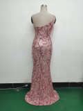 Women One Shoulder Beaded Sequin Embroidery Formal Party Prom Wedding Evening Dress