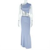 Women's Elegant and Casual Sexy Sleeveless Slash Shoulder Two Piece Skirt Set