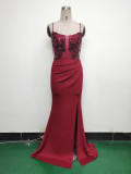Women Fishbone Lace-Up Formal Formal Party Prom Strappy Sequin Evening Dress