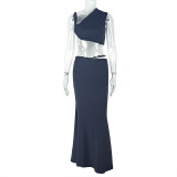 Women's Elegant and Casual Sexy Sleeveless Slash Shoulder Two Piece Skirt Set