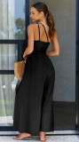 Women's Spring/Summer Solid Color Loose Wide Leg Linen Jumpsuit