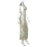 Women's Summer Beach Holiday Sexy Halter Neck Bodycon Sleeveless Print Dress