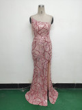 Women One Shoulder Beaded Sequin Embroidery Formal Party Prom Wedding Evening Dress