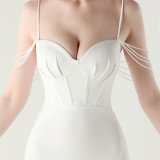 Women Fishbone Lace Sequin Wedding Fishtail Evening Dress