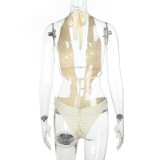 Women's Spring Swimming and Summer Fashion Beaded Hollow Halter Neck Bodysuit
