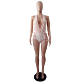 Women's Sexy Halter Neck Side Lace-up One-Piece Swimsuit