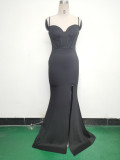 Women Fishbone Lace Sequin Formal Dinner Wedding Fishtail Evening Dress