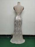 Women Beaded Tube Fishbone Lace-Up Sequin Formal Party Evening Dress
