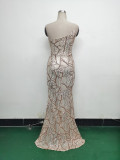 Women One Shoulder Beaded Geometric Sequin Formal Party Prom Wedding Evening Dress