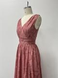 Women Printed Chiffon Party Sleeveless V-Neck Slit Evening Dress（Processing time need 3-6 days）