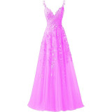Women suspender tulle lace applique party ball evening dress（Processing time need 3-6 days）
