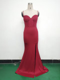 Women Fishbone Lace Sequin Formal Dinner Wedding Fishtail Evening Dress
