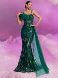 Women's Elegant Sequin Ribbon V-Neck Strap Chic Cocktail Formal Evening Dress