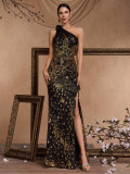 Women's Luxury Slit Long Elegant Slash Shoulder Chic Cocktail Bridesmaid Dress