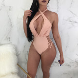 Women's Sexy Halter Neck Side Lace-up One-Piece Swimsuit