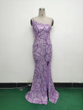 Women One Shoulder Beaded Sequin Embroidery Formal Party Prom Wedding Evening Dress
