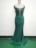Women Fishbone Lace-Up Formal Formal Party Prom Strappy Sequin Evening Dress