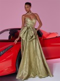 Women's Elegant Luxury Strapless Bow Slim Bridesmaid Evening Dress
