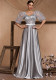 Women's Elegant Chic Sequin Patchwork U-Neck Short Sleeve Fishbone Cocktail Formal Evening Dress