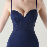 Women Fishbone Lace Sequin Formal Dinner Wedding Fishtail Evening Dress