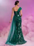 Women's Elegant Sequin Ribbon V-Neck Strap Chic Cocktail Formal Evening Dress