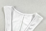 Women's Trendy Black and White Contrast V-Neck Lace Up Low Back Strap Bodycon Dress