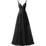 Women suspender tulle lace applique party ball evening dress（Processing time need 3-6 days）
