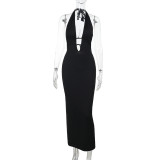 Women's Summer Sexy Deep V Strap Hollow Low Back Bodycon Dress
