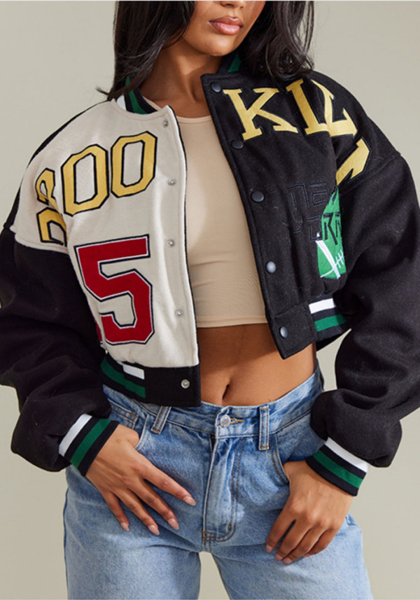 Women's Casual and Street Fashionable Sports Letter Print Jackets