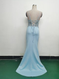 Women Fishbone Lace-Up Sequin Embroidery Formal Formal Party Evening Dress