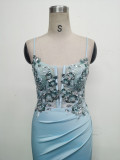Women Fishbone Lace-Up Sequin Embroidery Formal Formal Party Evening Dress