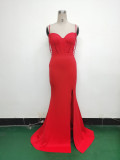 Women Fishbone Lace Sequin Wedding Fishtail Evening Dress