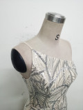 Women One Shoulder Beaded Geometric Sequin Formal Party Prom Wedding Evening Dress