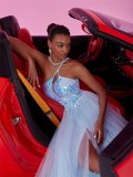Women's Elegant Ond Shoulder Slim Long Formal Cocktail Evening Dress
