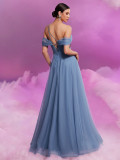 Women's Elegant Sequin Mesh Off Shoulder Chic A-Line Floor Length Cocktail Formal Evening Dress