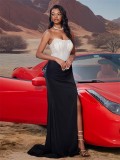 Women's Sexy Elegant Strapless Fishbone Patchwork Bridesmaid Formal Evening Dress