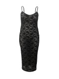 Plus Size Women's Spring/Summer Sexy Solid Color Lace Slim Waist Bodycon Strap Dress