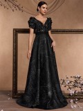 Women's Elegant Chic Sequin Patchwork Short Sleeve Cocktail Formal Evening Dress