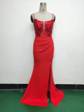Women Fishbone Lace-Up Formal Formal Party Prom Strappy Sequin Evening Dress