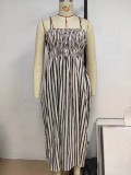 Women's Spring/Summer Striped Elastic Sexy Pocket Strap Loose Casual Dress