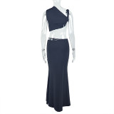 Women's Elegant and Casual Sexy Sleeveless Slash Shoulder Two Piece Skirt Set