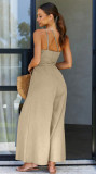 Women's Spring/Summer Solid Color Loose Wide Leg Linen Jumpsuit