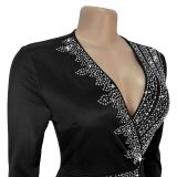 Women's Chic Elegant Beaded Half Sleeve V-Neck Fashionable Dress