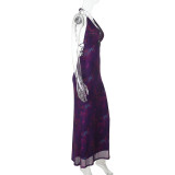Women's Chains Sexy V-Neck Slit Low Back Slim Prints Dress